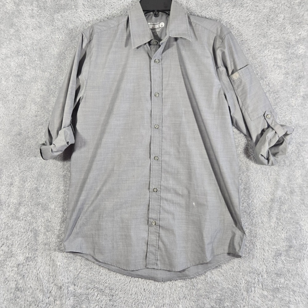 Chef Works Urban Collection Mens Gray Button Down Roll Tab Sleeve Shirt Size M